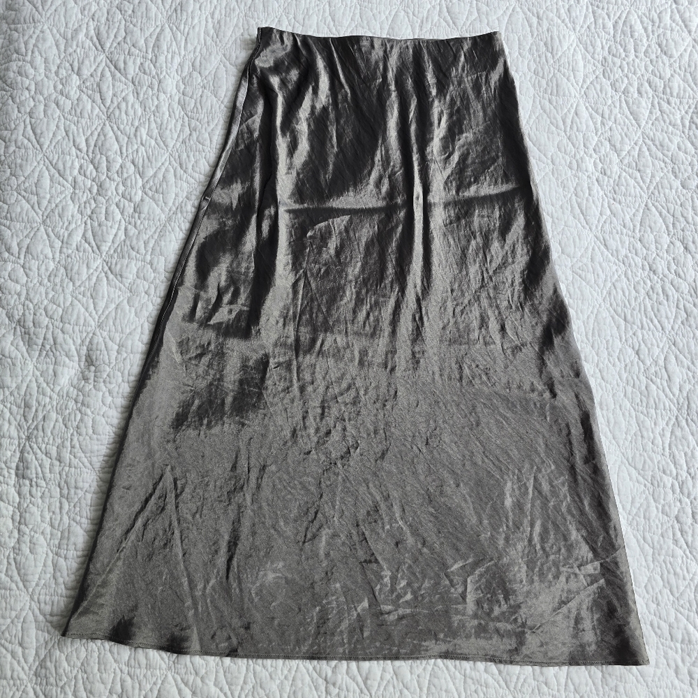 Aritzia Babaton Gunmetal Grey Midi Satin Slip Skirt